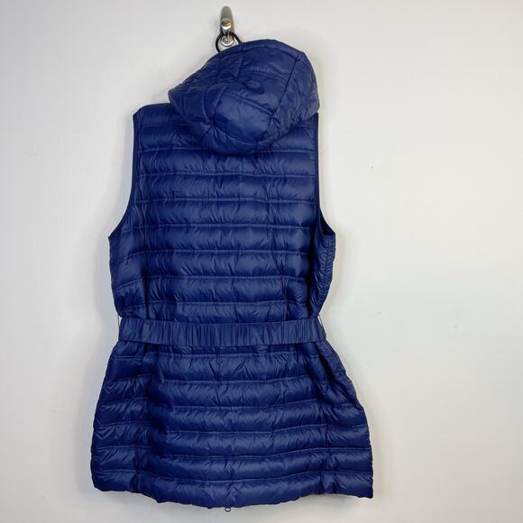 Lands End Packable Down Filled Hooded Belted Long Vest Navy Blue women’s plus 1X - Picture 8 of 13